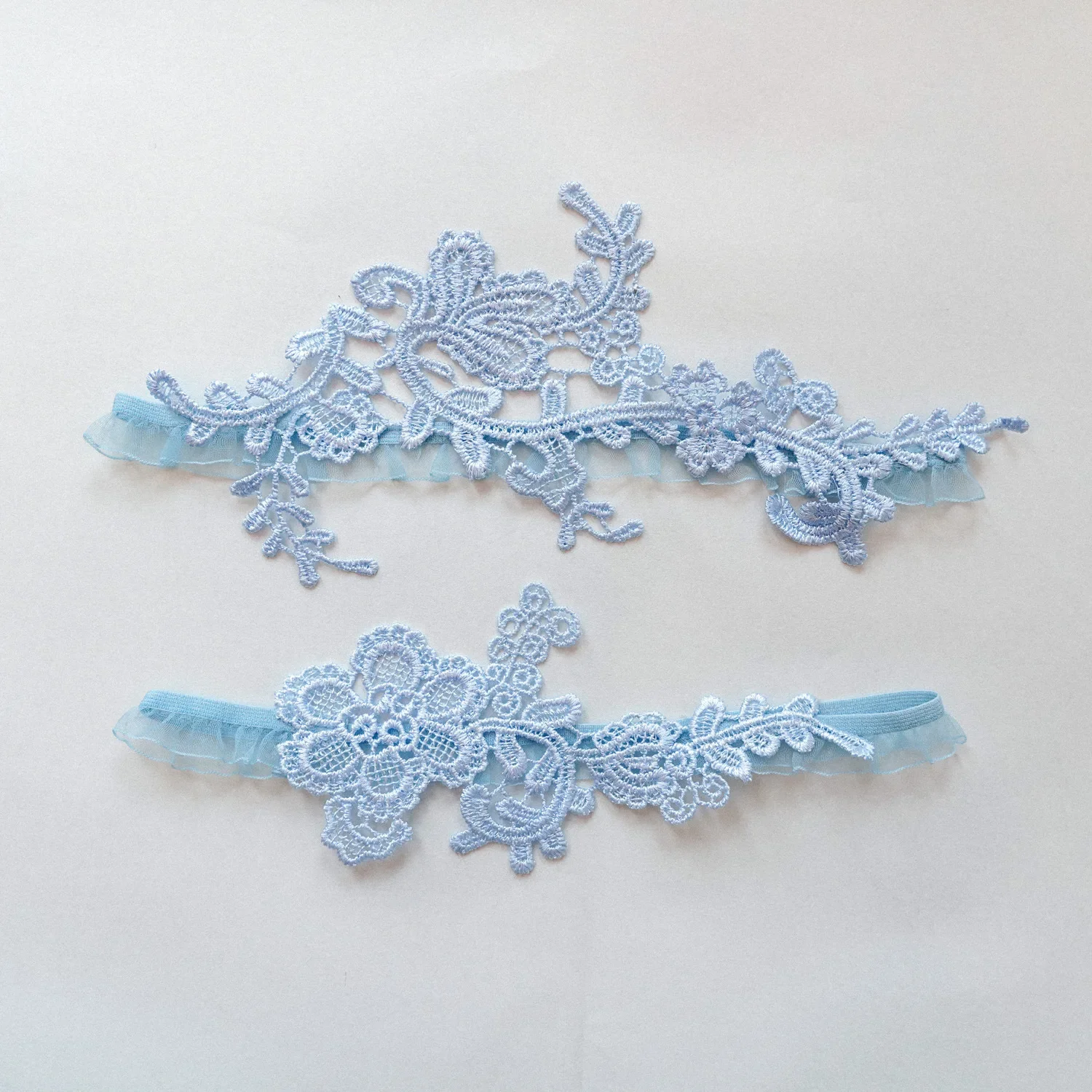 Sky Blue Lace Garters 2 ชิ้น/เซ็ตยืดหยุ่น Appliques ต้นขาแหวนขาอุปกรณ์เสริมสําหรับเจ้าสาวเพื่อนเจ้าสาว 2024