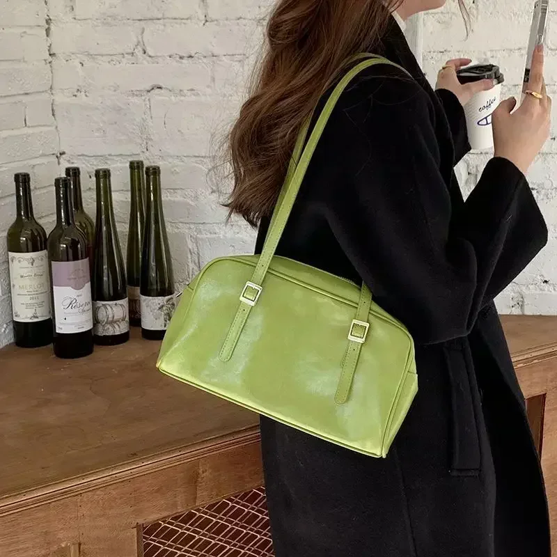 Green Commuter Shoulder Bags for Women 2024 Luxury Designer Handbags Pure Color Causal Bag Big Capacity Pillow Underarm Bag