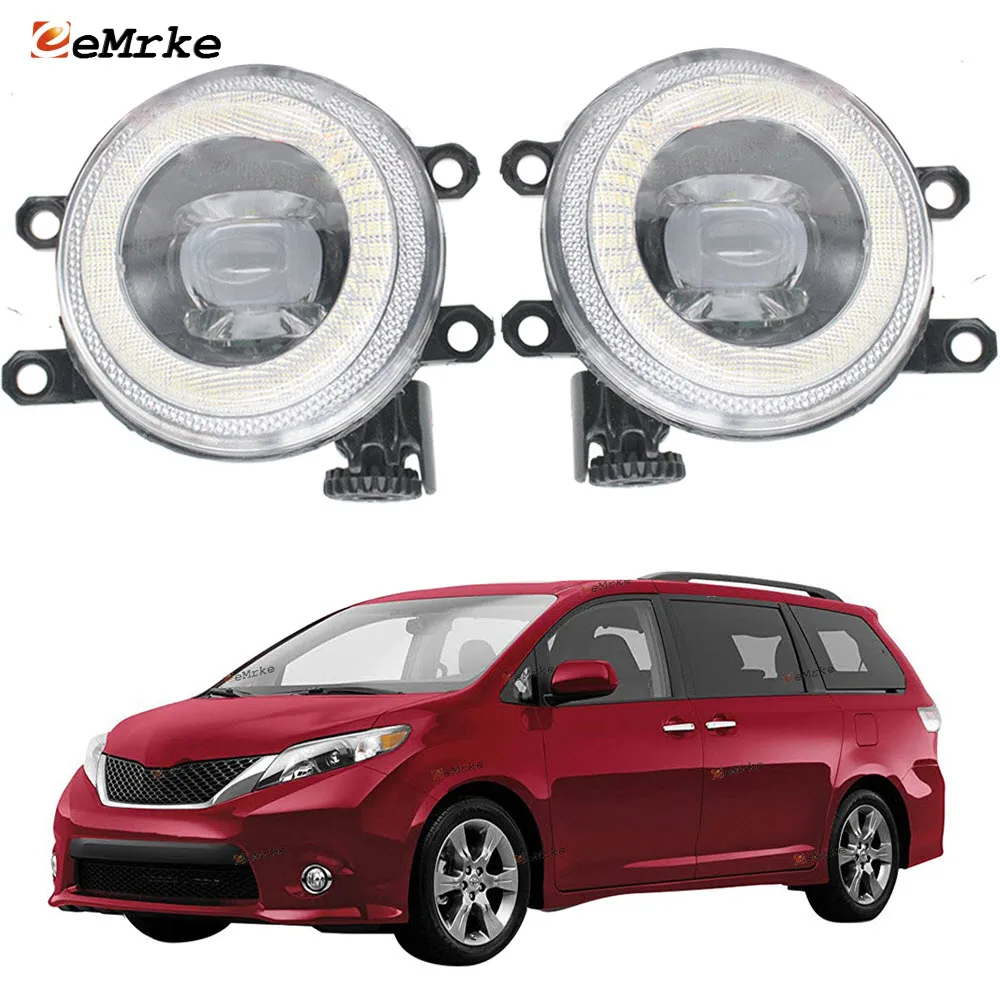 2 PCS LED Angel Eye DRL Anti Fog Lights with Lens Headlight Left Right for Toyota Sienna SE 2011 2012 2013 2014 2015 2016 2017