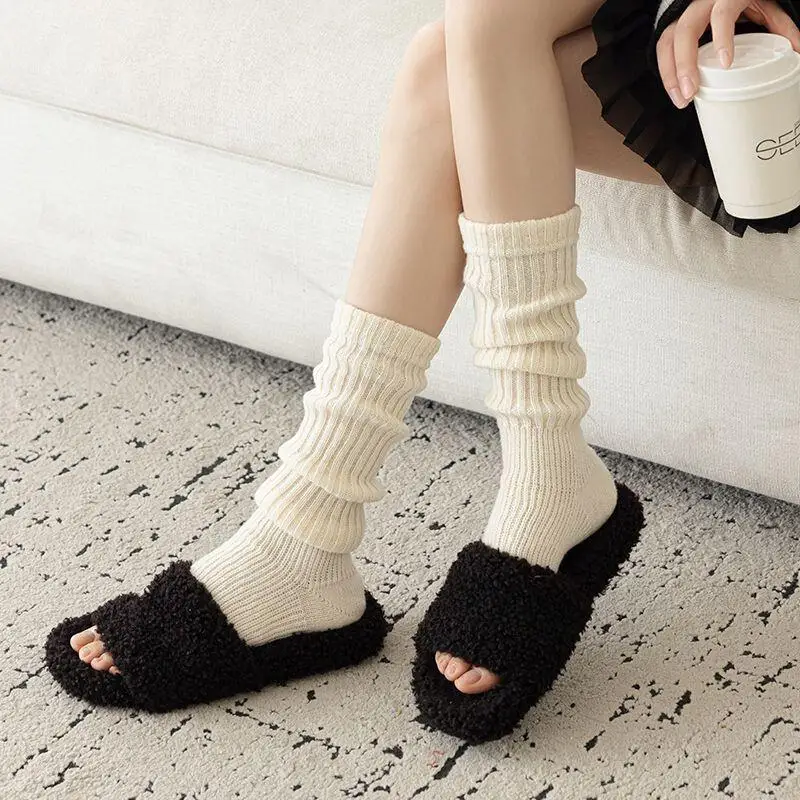 Autumn Winter Thick Warm Leg Warmers Women Wool Cashmere Thermal Knees High Socks Girls Vintage Ruffle Socks Thigh High Stocking