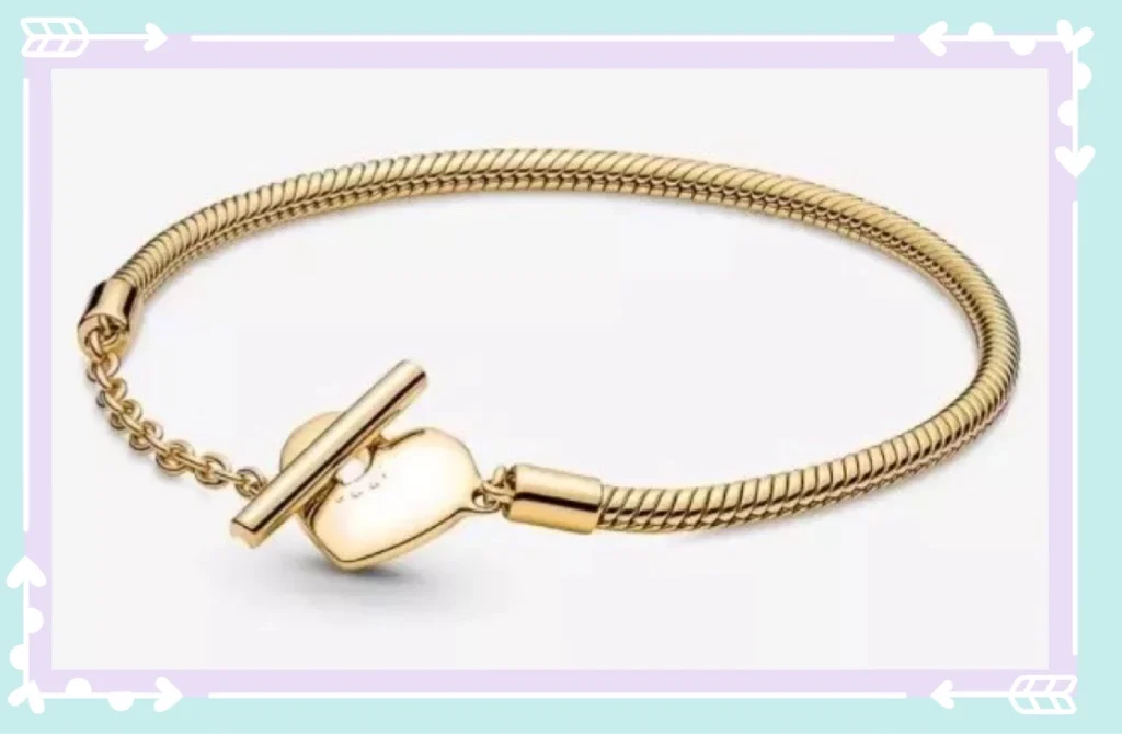 

pan S925 sterling silver new three color heart-shaped t-button snake bone chain bracelet fashion versatile DIY accessories