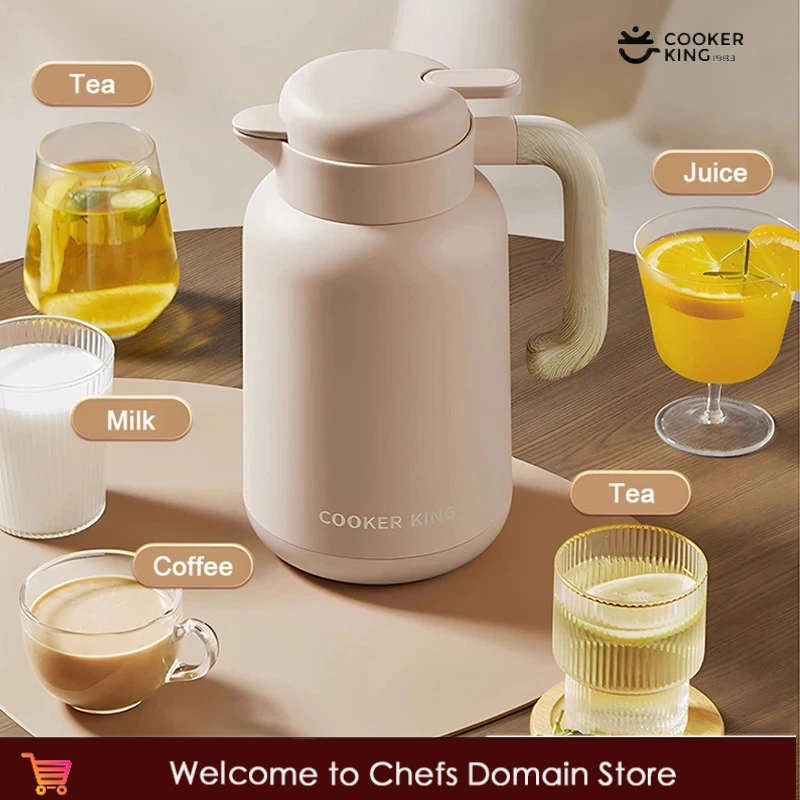 

COOKER KinG in Stock Thermos Kettle Glass Liner Water Bottle with Handle Home/Office Coffee Insulation Kettle Tea Brewing Pot