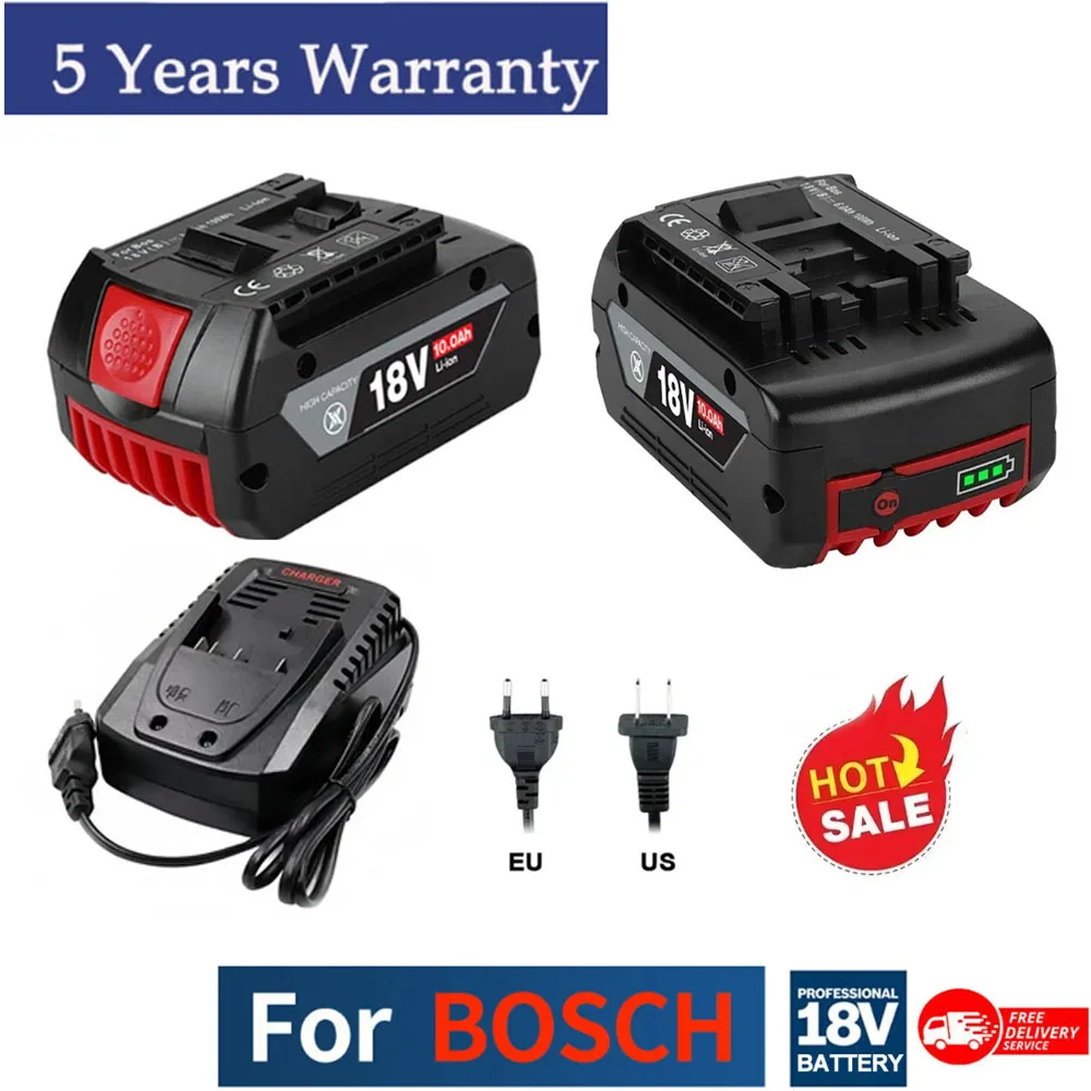 

BAT610G+AL1820CV for Bosch professional 18V 10.0AH Li-ion battery replacement with LED & for Bosch quick charger 14.4V-18V