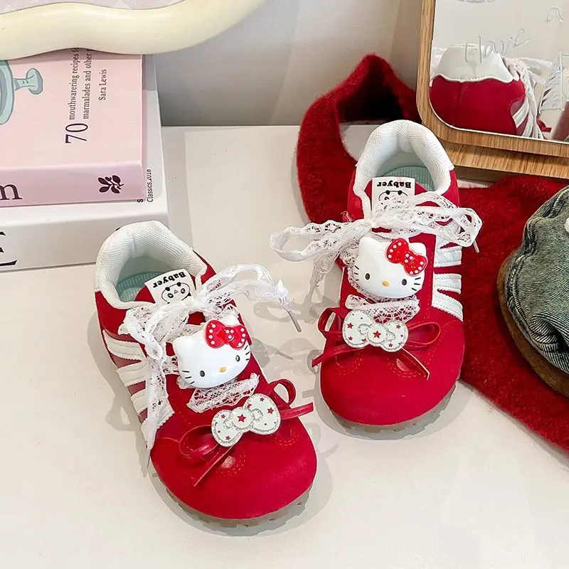 

Детская спортивная обувь Hello Kitty, осенние новые красные кроссовки для девочек, корейская версия для подростков, модная милая повседневная обувь
