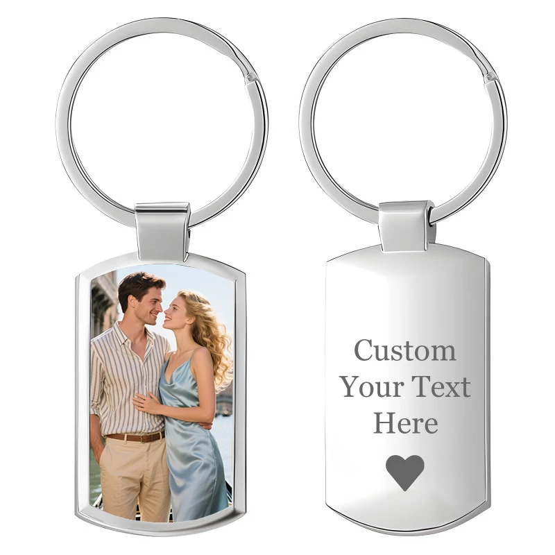 Double Side Custom Keychain with Picture Personalized Engraving Photo Text Square Shaped Keychain Customized Gifts for Men Women