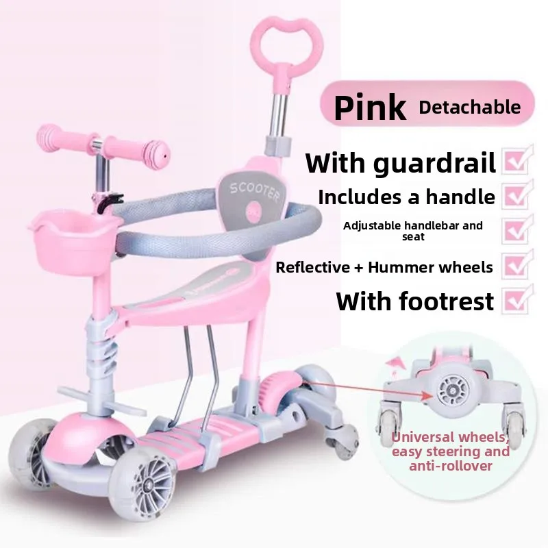 children's-three-in-one-five-in-one-safety-protection-skateboard-with-guardrail-baby-carriage-multi-functional-sports-equipment