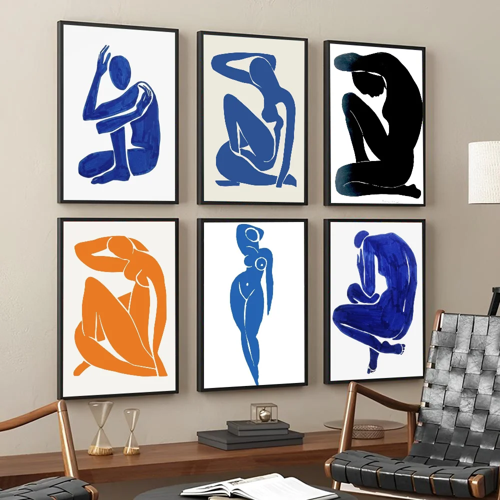 1PC Blue Henri Matisse Picasso Woman Poster Self-adhesive Art Waterproof Paper Sticker Coffee House Bar Room Wall Decor