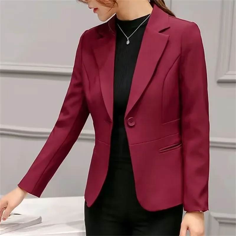 Office Lady Slim Solid Color Blazers Women New Single Button Commute Blazer Spring Autumn Long Sleeve Casual Jackets All-Match