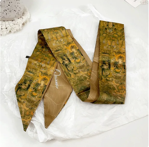 

Bow-Tie Hair Scarf Retro Chinese-Style Oil Painting Headband Long Scarf Hair Accessory for Women