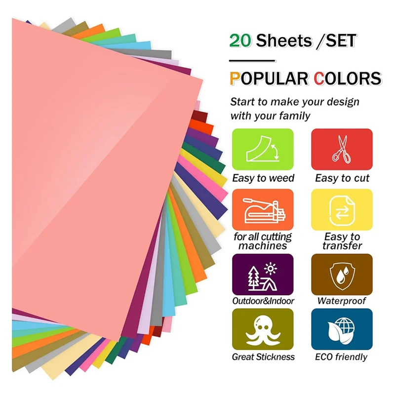 

R1-Multi Vinyl,Permanent Vinyl For All Cutting Machine,12X8.2In Self Adhesive Vinyl Sheets Stickers For Car Decal,DIY Mugs