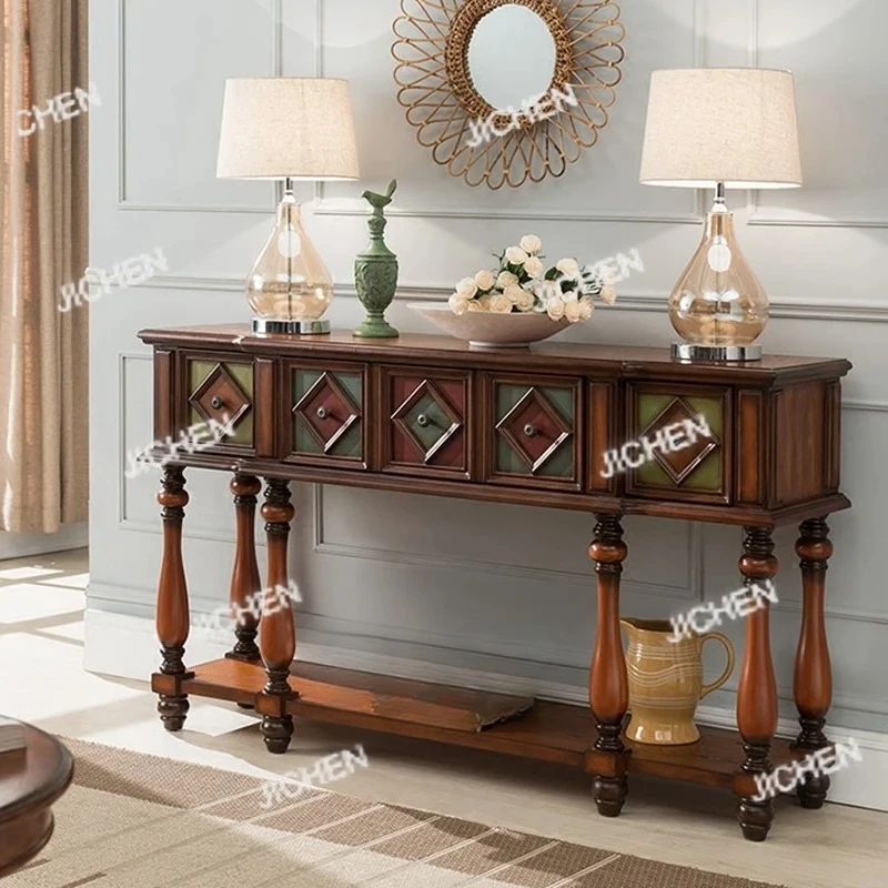 

Vintage Luxury Console Tables Mid Century American Retro Premium Console Tables Beauty Metal Handle Bureau Furniture Living Room