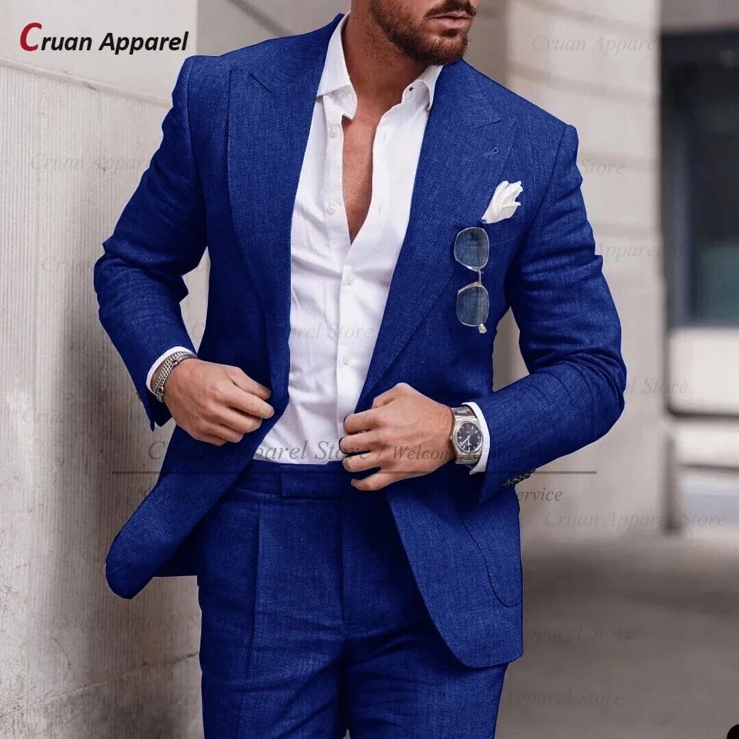 Formal Men Suit Sets Wedding Groomsman Tailor-made Slim Fit Linen Blazer Pants 2 Pieces Evening Dinner Classic Male Outfits