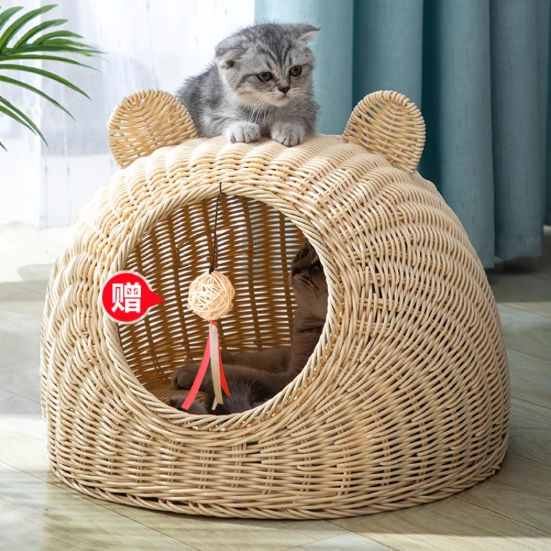 

Cat Nest Four Seasons Universal Semi-Enclosed Pet Bed Breathable and Washable Handmade Vine Woven Woven Summer Cool Nest