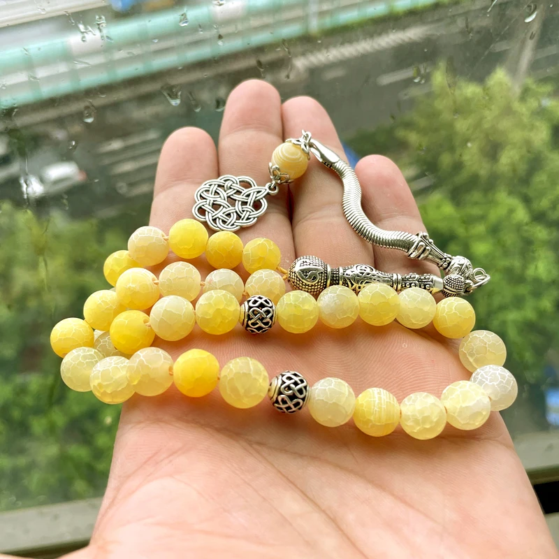 Tasbih Natural yellow agate stone muslim prayer beads bracelet islamic fashion accessories ramadan eid gift on hand