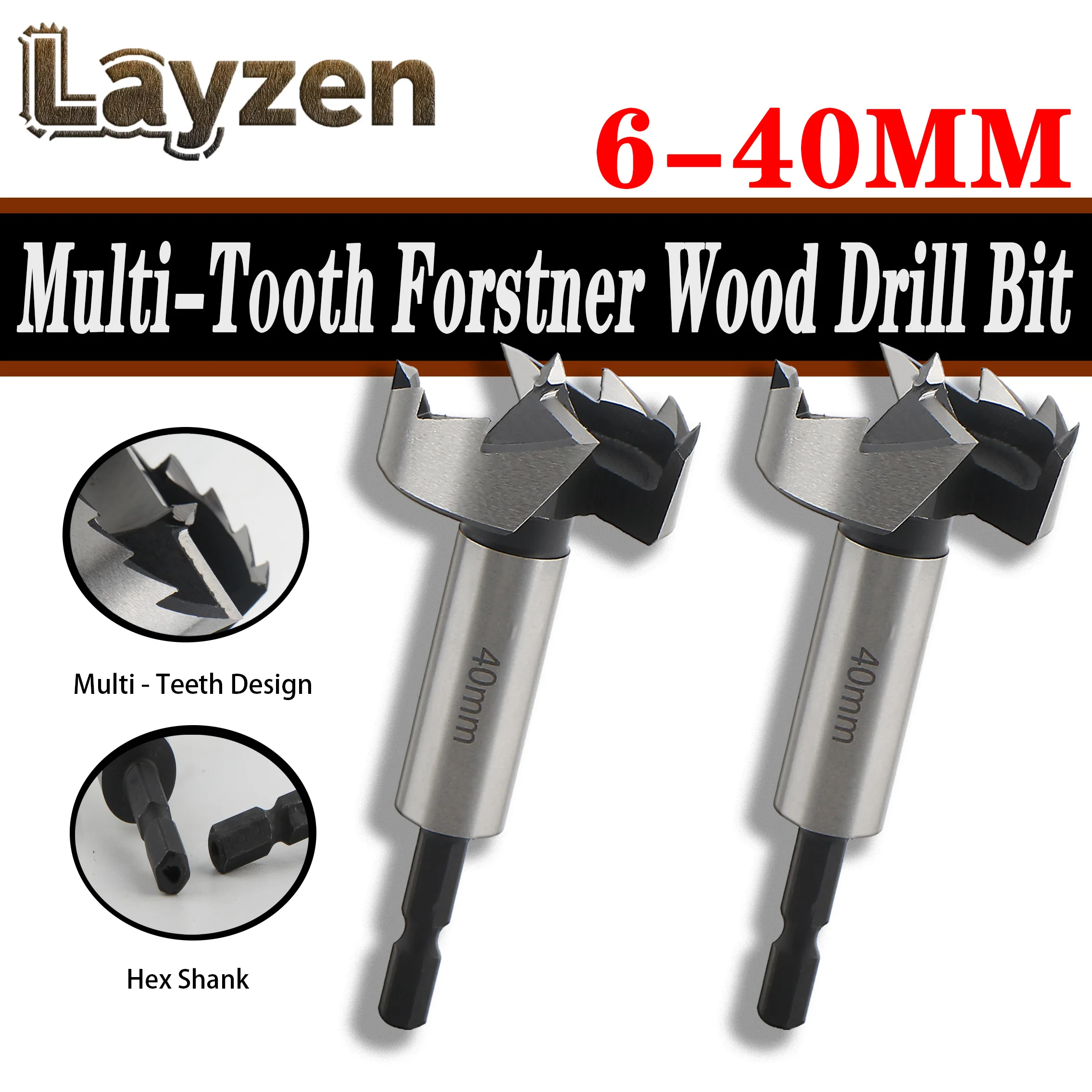 

6-40mm Forstner Multi-Tooth Self-Centering Hinge Boring High Carbon Steel 1/4"(6.35mm) Hex Shank Drill Bit Set For Woodworking