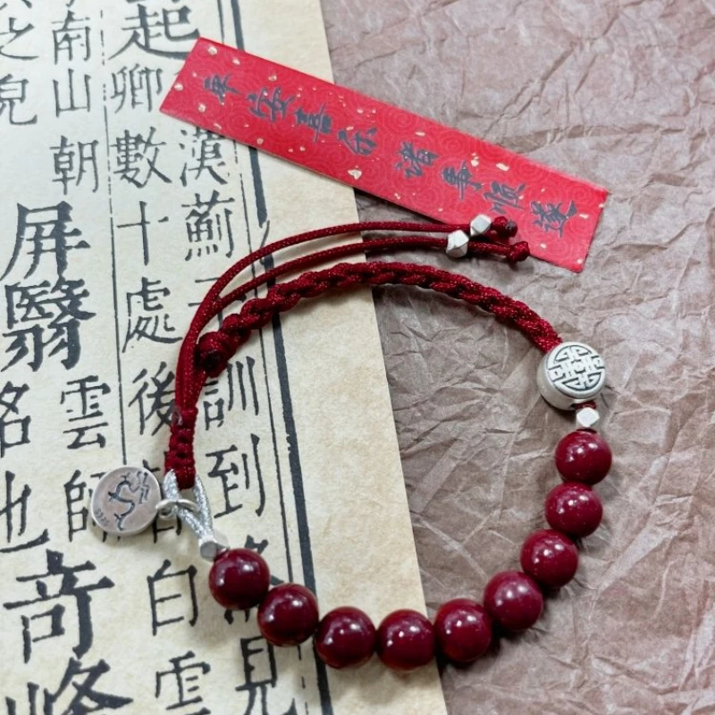 

Dragon Year High Content Cinnabar Red Rope Sterling Silver Birth Year Blessing Card Woven Zodiac Safe Carrying Strap Couple Gift