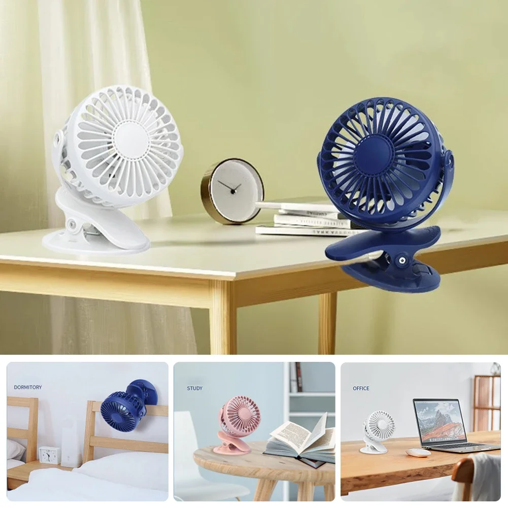 Настольный Перезаряжаемый USB-вентилятор с клипсой, портативный Настольный мини-вентилятор с вращением на 360 градусов, регулируемый вентилятор с клипсой для студенческого общежития