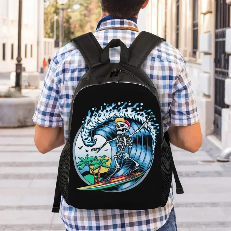 Summer Surf Rider Skull Surfing Travel Backpack Women Men School Laptop Bookbag College Student Daypack Bags