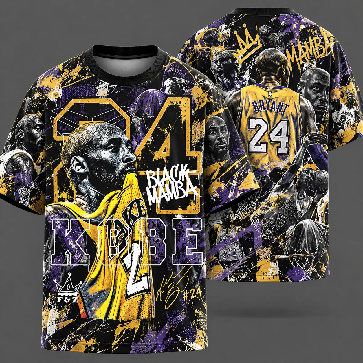 Kob.E Artistic Lakers Basketball Print Classic T-Shirt |   Popular Classic Apparel For Kobe Fans | European And American Fashion