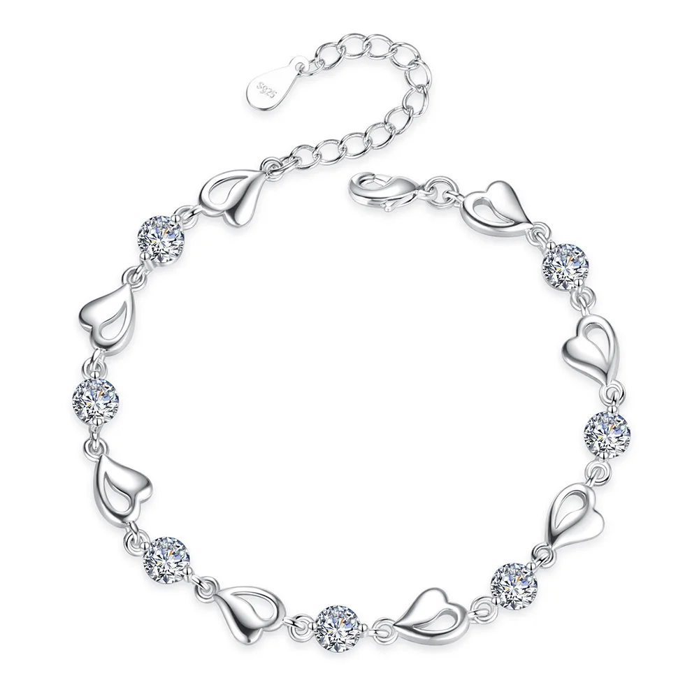 Pulsera de amor de plata de ley S925 de lujo para mujer, cristal de circón azul púrpura, regalo de joyería de compromiso de fiesta