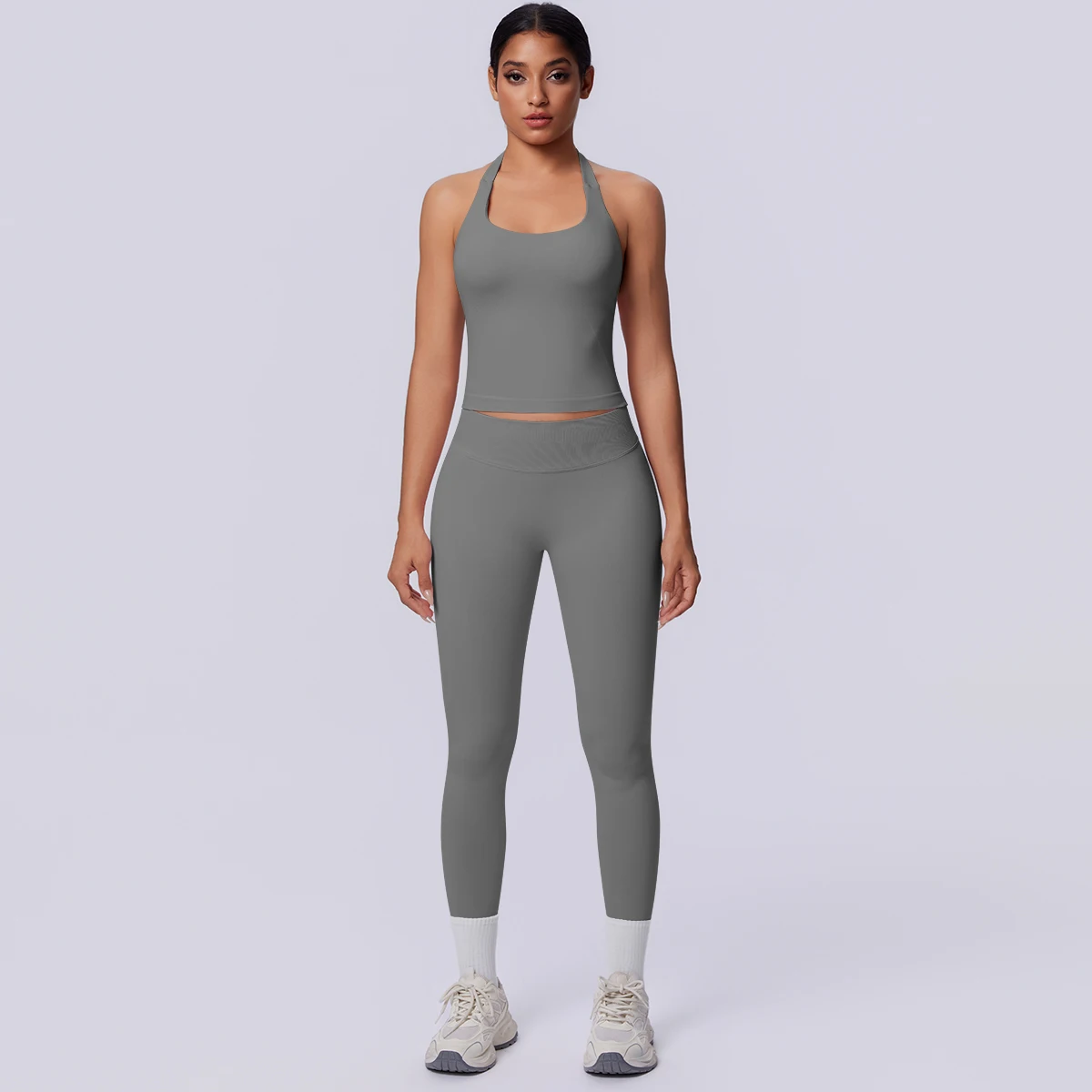 Sport Fitness Kleidung Damen Yoga Set Sommer Gym Lauf-Workout Top Yoga Weste Einfarbige Po-Formende Fitness Hose Yoga Set – Detail 34