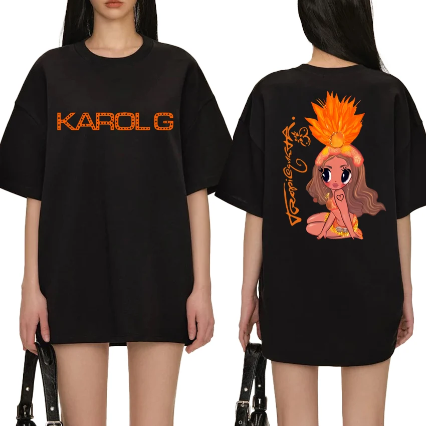 

Fashion Karol G TROPICOQUETA 2025 Album Double Sided printed T shirt Men Women harajuku short sleeve T-shirts Unisex Cotton Tops