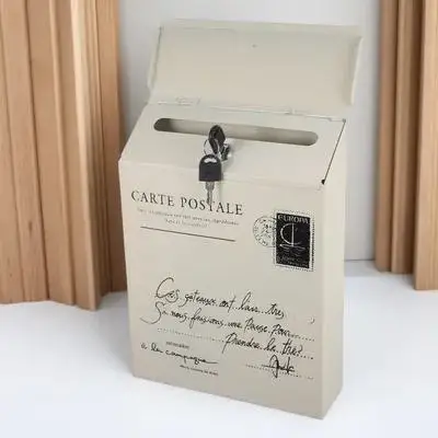 

Vintage Letter Box Wall Mount Mailbox with Lock Suggestion Drop Slot Retro Complaint Donation Box Rustic Steel Hanging Design