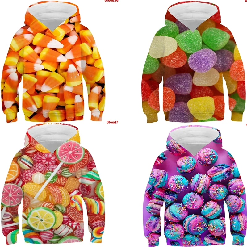 Candy Macaron 3D Print Hoodies Popcorn Sweatshirts Autumn Fleece Pullover Fries And Fruit Kids Clothes Boys Girls y2k Sudadera