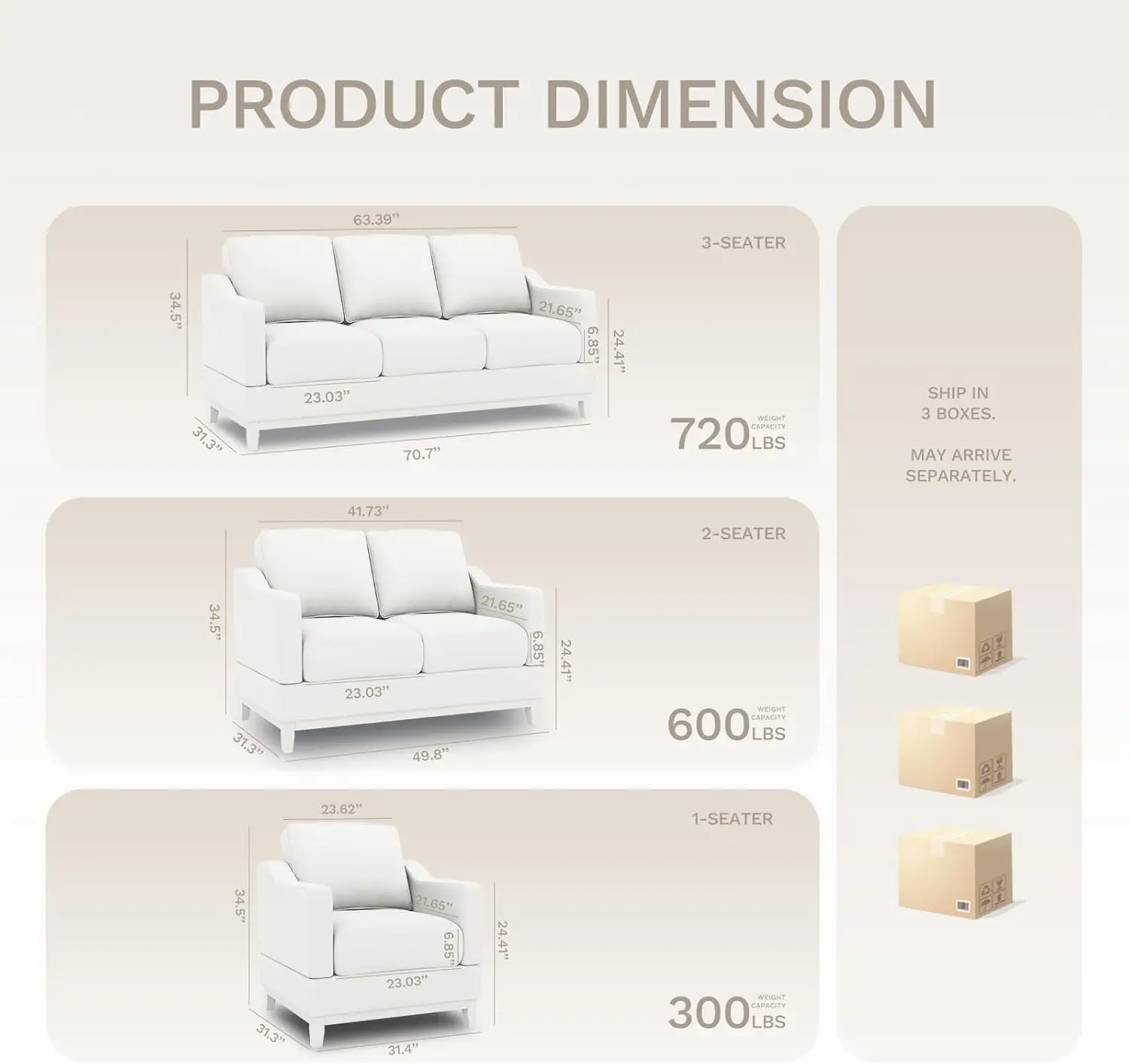 Sectional Sofa Couch Set Living Room Sofa Set 3 Seater Couch Loveseat Sofa and Armchair Modern Versatile Convertible