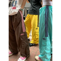 MEXZT M-3Xl Y2K Striped Cargo Pants Women Harajuku Oversized Wide Leg Sweatpants Streetwear Baggy Joggers Casual Sports Trousers