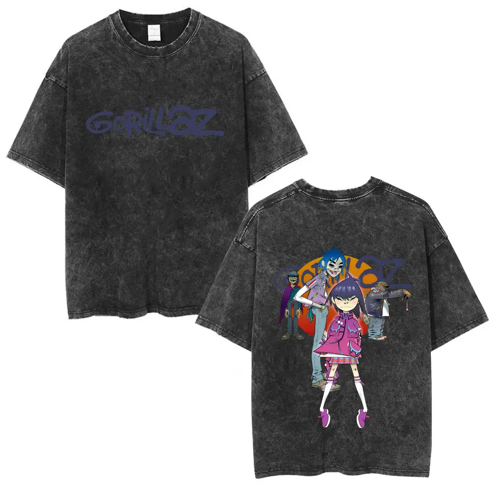 

Washed Vintage Rock Band Gorillaz Graphic Print T Shirt Men Women Hip Hop Fashion Oversized T Shirts Men's Casual Cotton T-shirt
