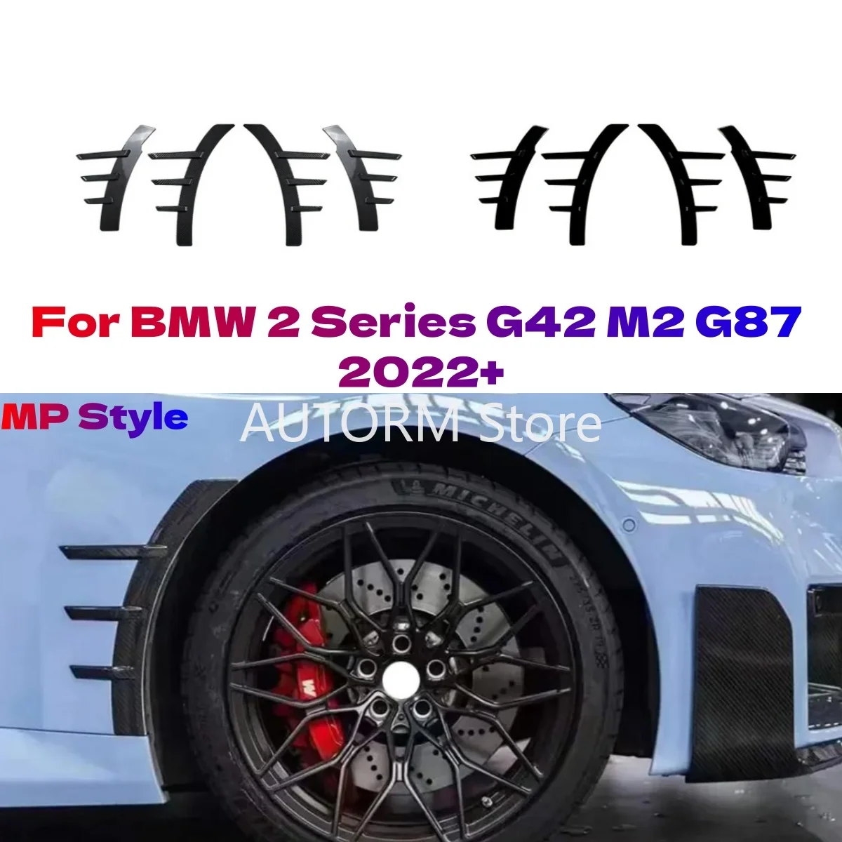 

2 Pieces MP Style For BMW 2 Series G42 M2 G87 2022+ Front Bumper Side Fender Canards Wheel Trim Splitters Car Accessories