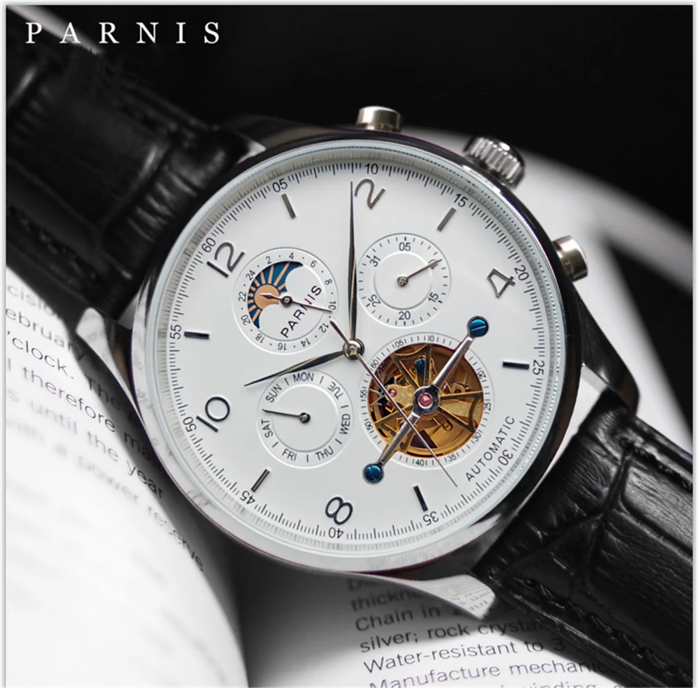 

Parnis 43mm Automatic Movement Commander Watch Power Reserve Indicator