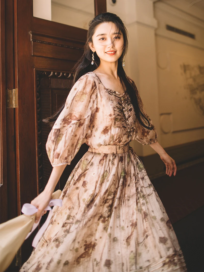 

Sahara Original Chinoiserie Floral Print irt Women's High Waist f Skirt Button Detail Straight Leg Thin Summer Cotton Blend