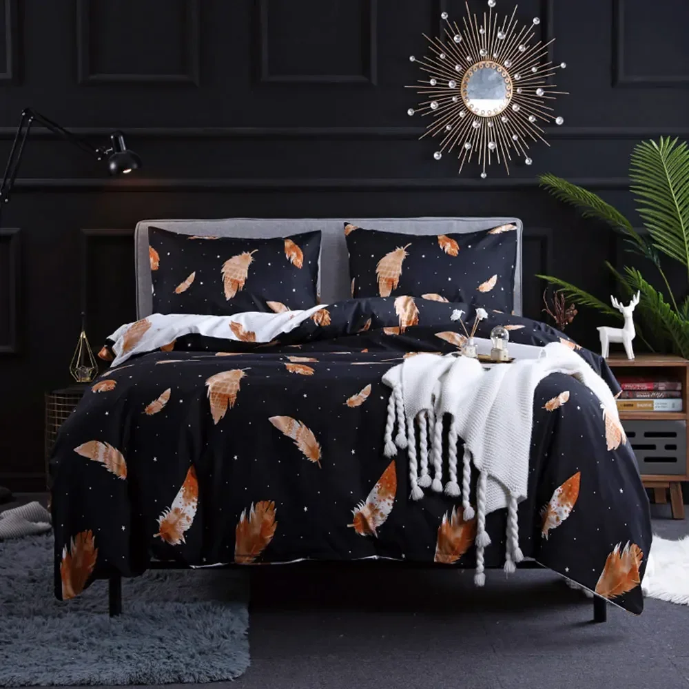 

Fashion Duvet Cover King Queen Twin Size Wedding Bedding Comforter Cover Set Feather Floral Leopard AB Side Printing Ins Chic