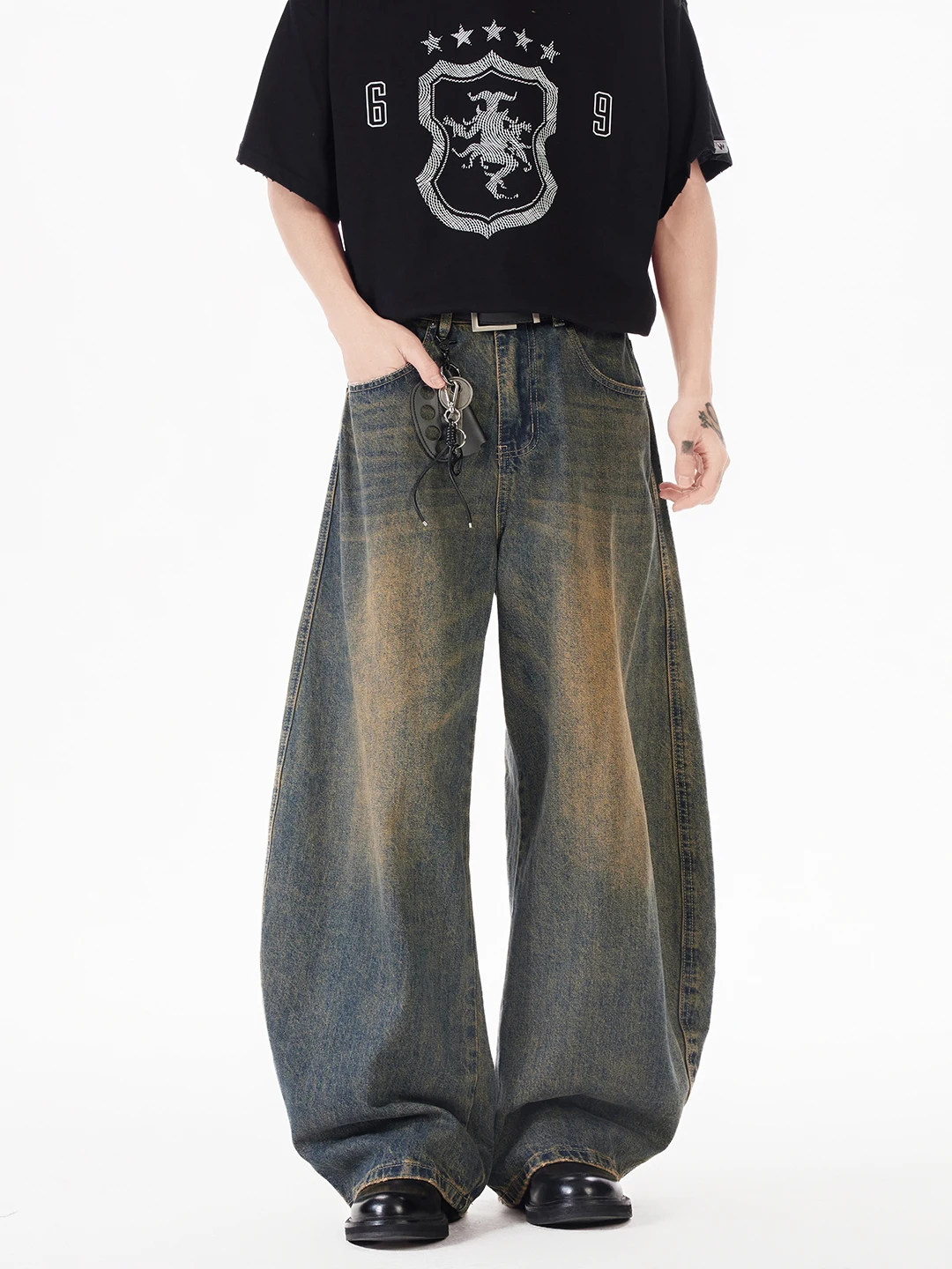 Cleanfit American Sle herenjeans Vintage lange broek met wijde pijpen High Street Micro uitlopende broek Casual katoen-polyestermix