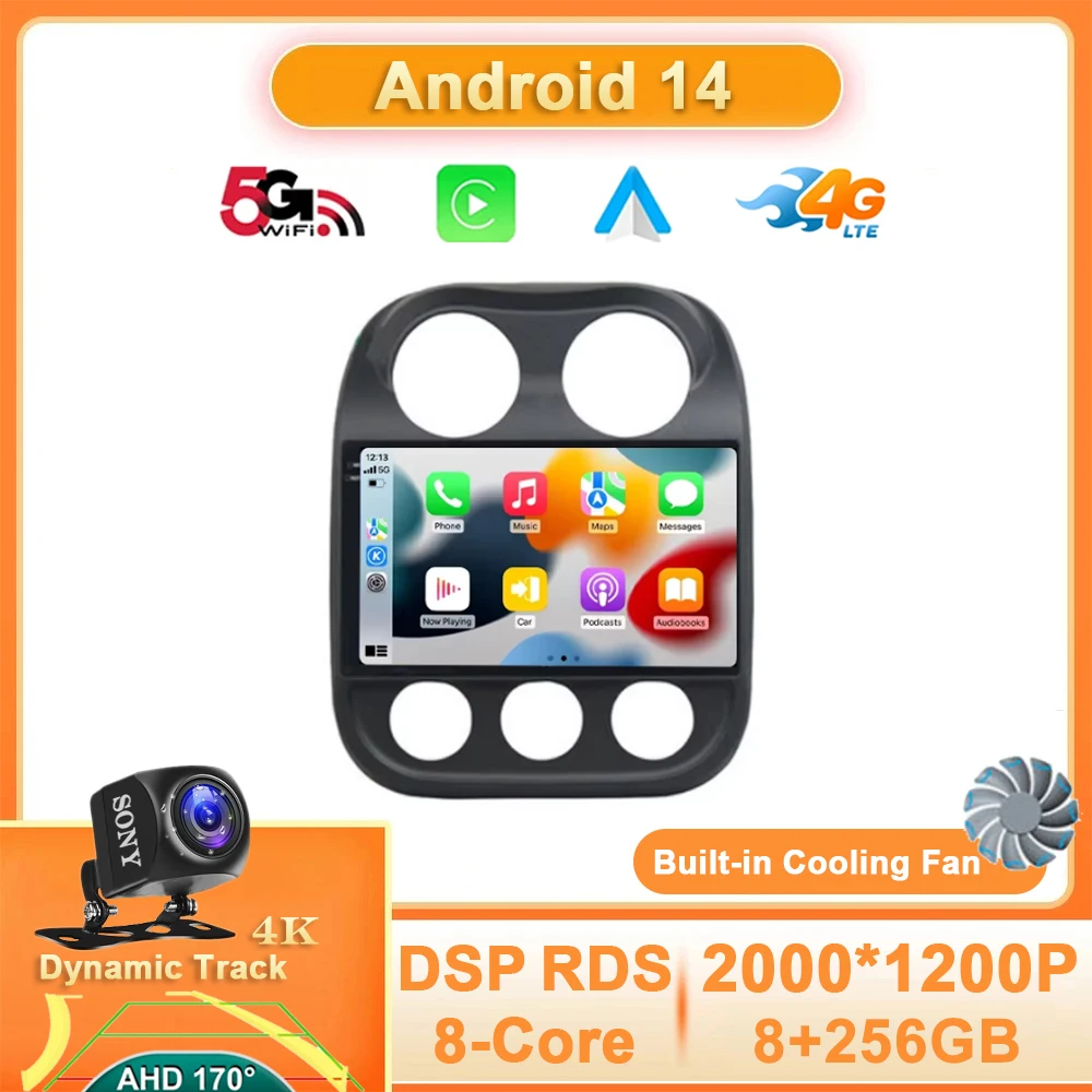 

Android 14 Car Radio For Jeep Compass Patriot 2010 - 2016 GPS Video Multimedia Stereo 4G WIFI Auto Player Carplay 360 Camera DSP