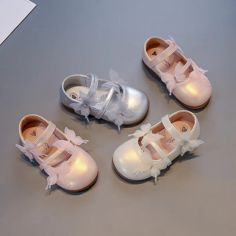 

Toddlers Causal Girls Shoes Spring Autumn Children Fashion Leather Shoes Sweet Butterfly Kids Princess Wedding Party Flat Shoes