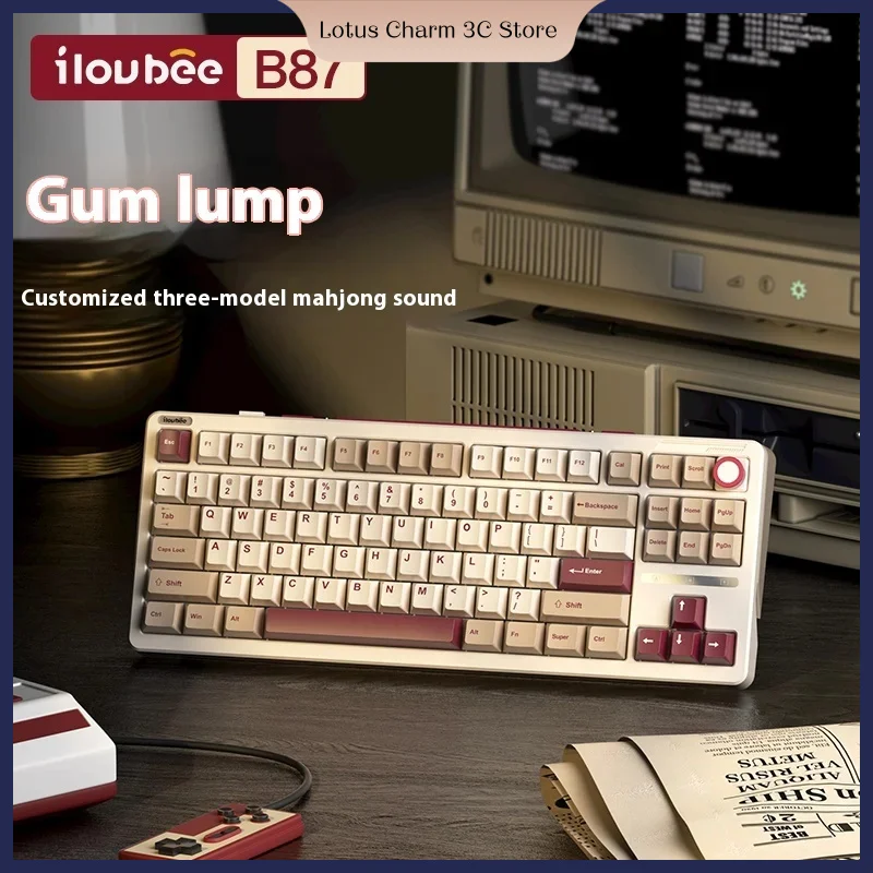 Ilovbee B87 Retro Mechanical Keyboard Three Mode Radio Games All Key Hot Swappable Mute All Key No Impact Ultra-Thin Accessories