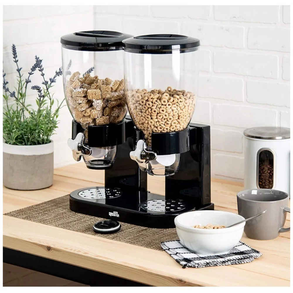 Dry Food Dispenser Single/Double Barrel Cereal Dispenser Food Storage Tank Separator Drum Oat Pot Kitchen Cereal Storage Jars