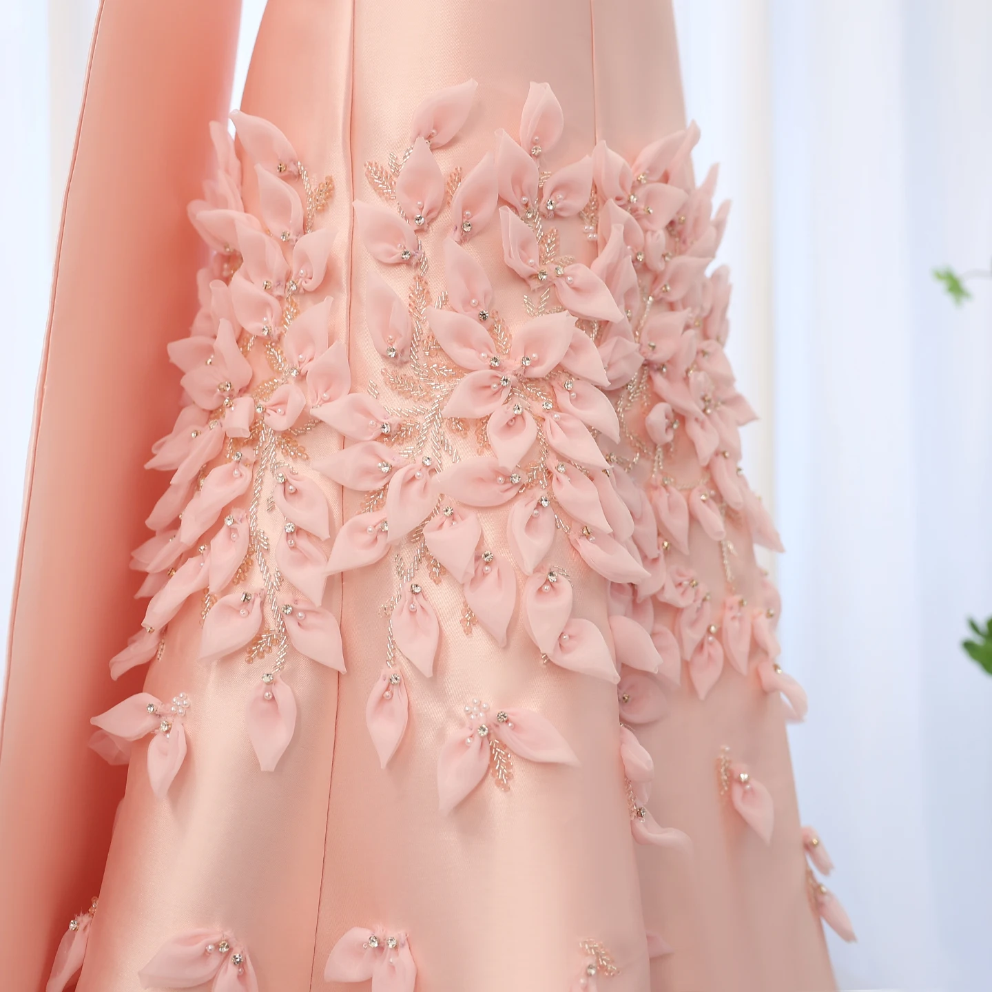 Sharon Said Luxury 3D Leaves Blush Pink Satin Mermaid Evening Dress with Cape Dubai Women Wedding Party Gowns SS463 Customized image 6