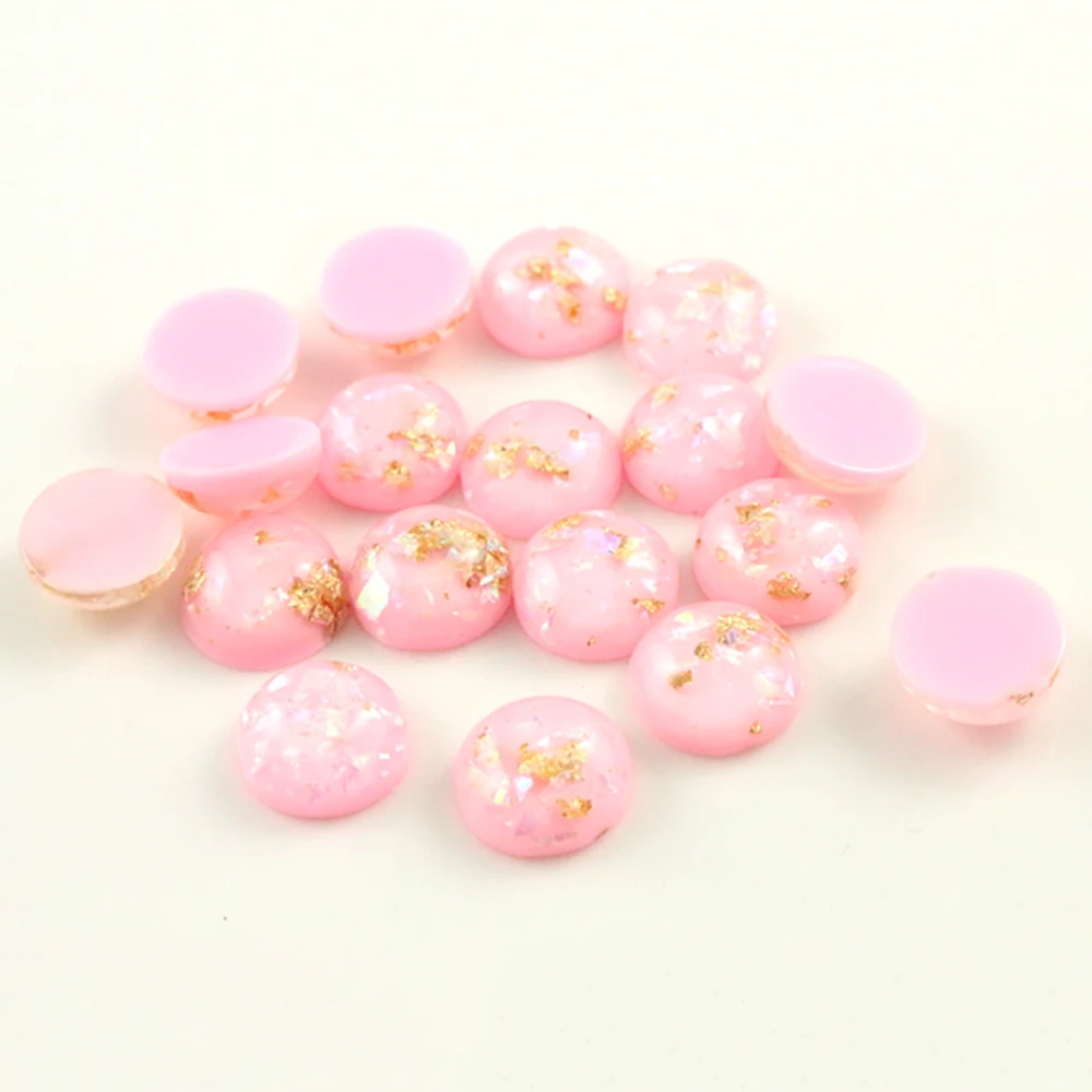 New Fashion 40pcs 8mm 10mm 12mm Pink Colors Built-in metal foil Flat back Resin Cabochons Cameo