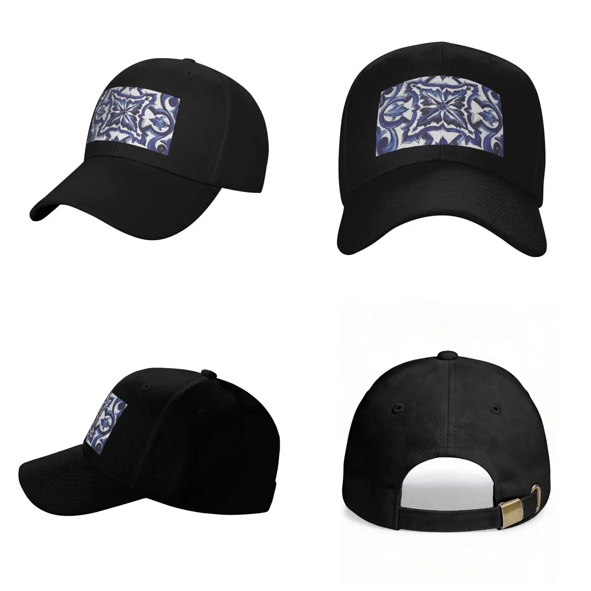 Blue Ornate Floral Mediterranean Sicilian Tile Cap Fashion Casual Baseball Caps Adjustable Hat Summer Unisex Baseball Hats