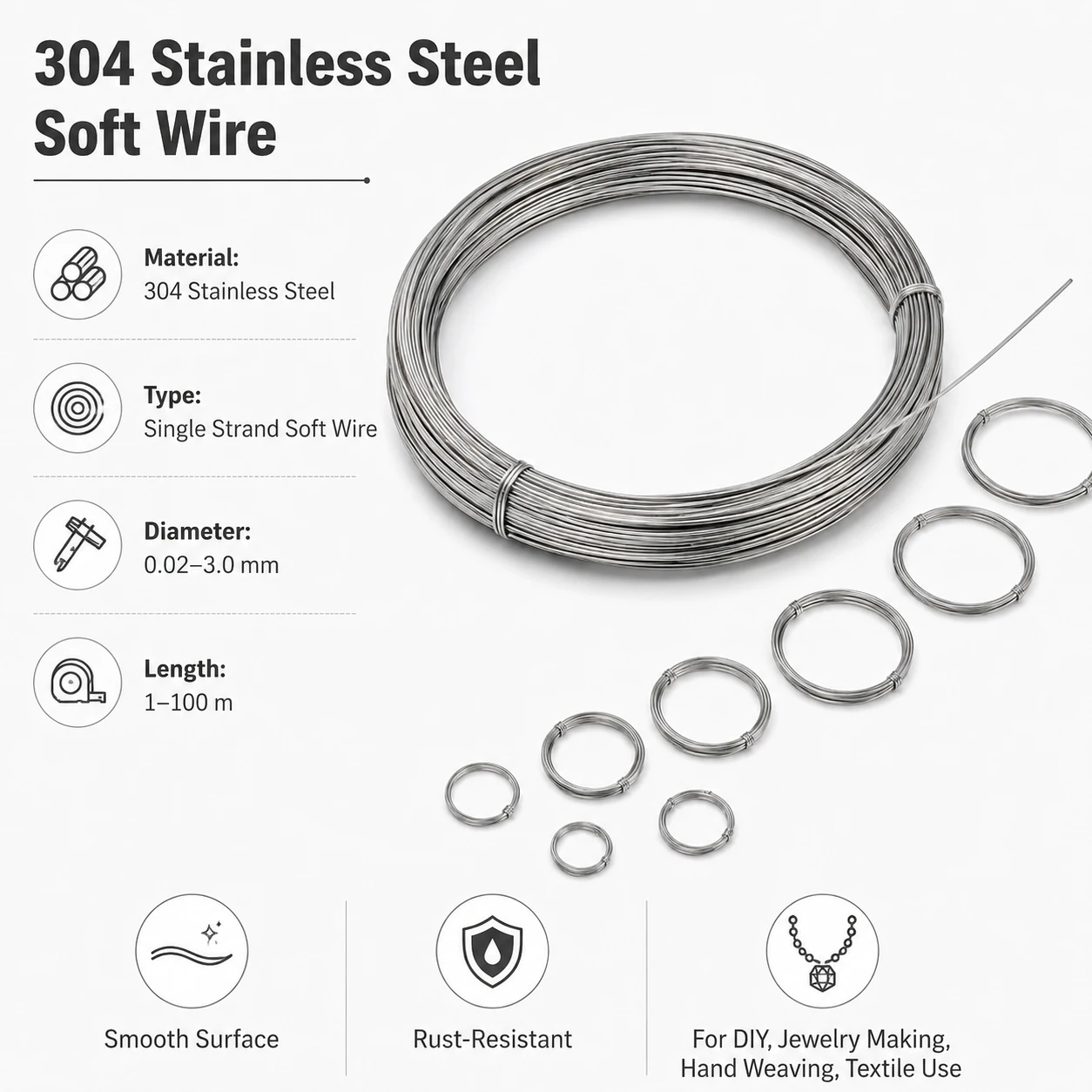 1-5Roll 0.02-3mm 304 Stainlesss Steel Wire, Soft Beading Cord Rope for DIY Necklace Bracelet Jewelry Making, Rustproof