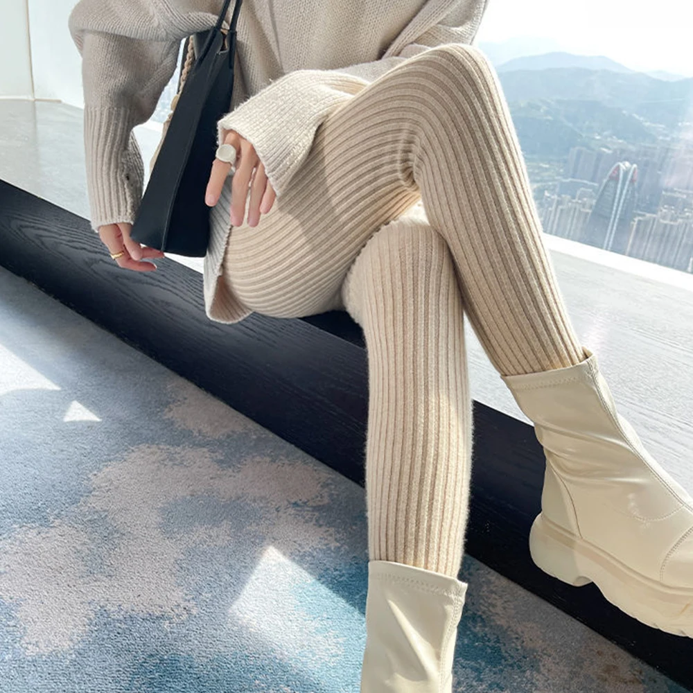 Therma عالية الخصر محبوك طماق الشتاء النساء السراويل الدافئة مضلع رشاقته الدافئة الكاحل طول الجوارب للطقس البارد #2