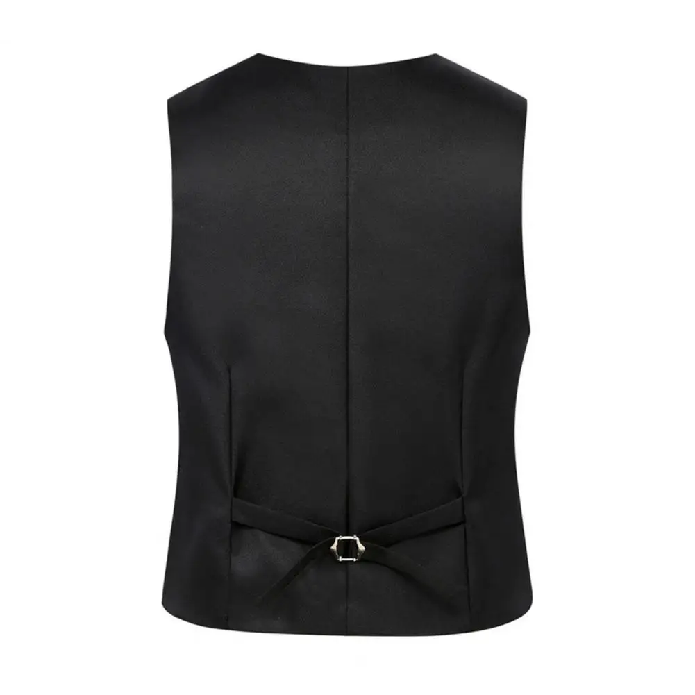 Formal Vest Sleeveless Pockets Single-Breasted Male Suit Vest Casual Party Bar Banquet Dress Waistcoat Solid Color Suit Vest