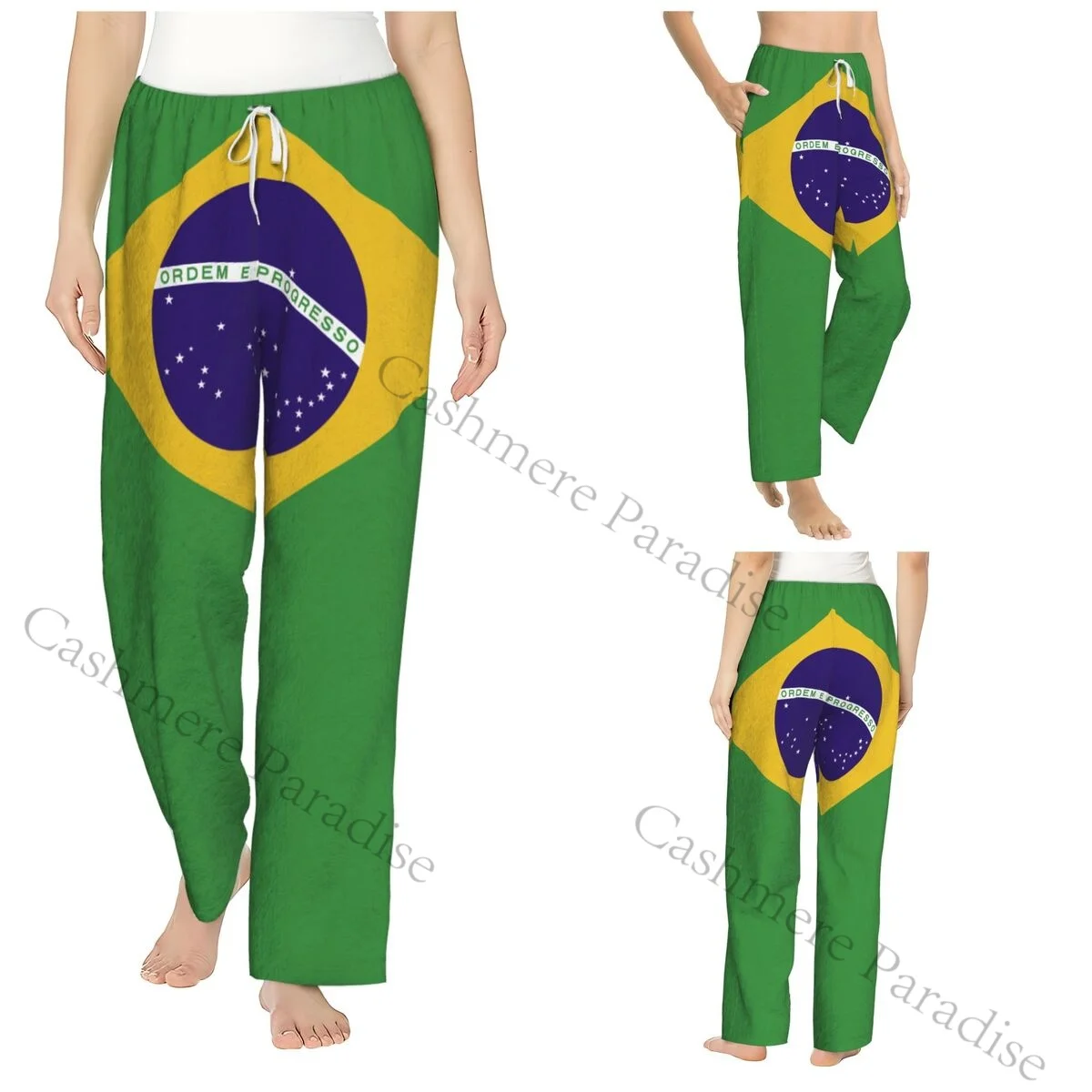 

Brazilian Flag Flannel Pajama Pants for Women Soft Warm Sleep Pants with Elastic Waistband