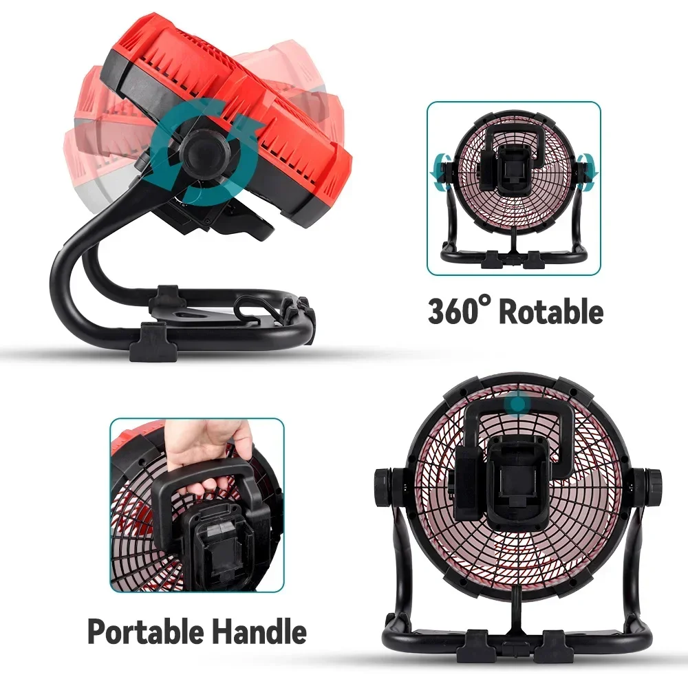 Wireelife 20000RPM Electric Camping Fan 360° Cordless Fan Jobsite Fan Strong Wind For Home Outdoor For Makita 18V Battery