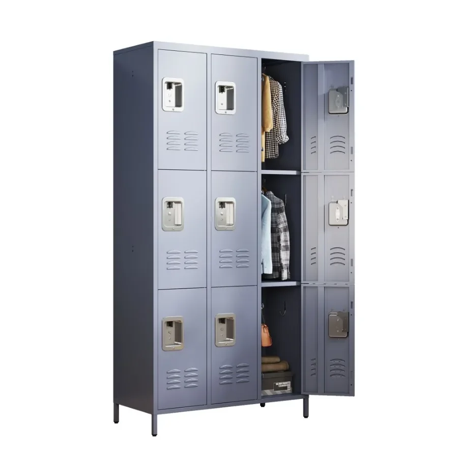 

9 Door 72"H Metal Lockers With Lock for Employees School Office Gym Bedroom Storage Locker Cabinet Gray Assembly Required