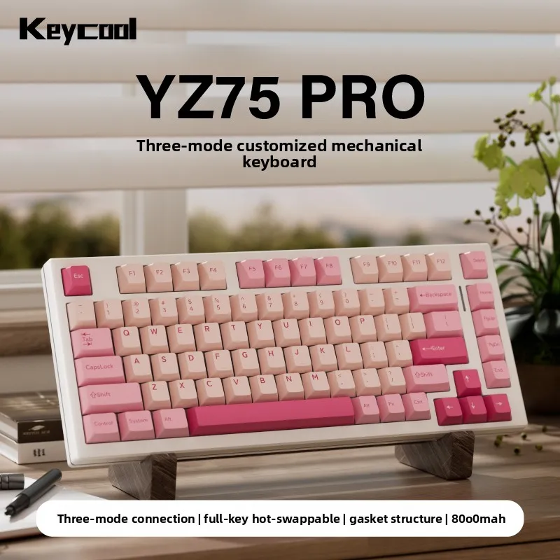 Keycool YZ75PRO Mechanical Keyboard Wireless Tri Mode Gasket Structure Hot Swappable RGB Ergonomics Customized Gaming Keyboard